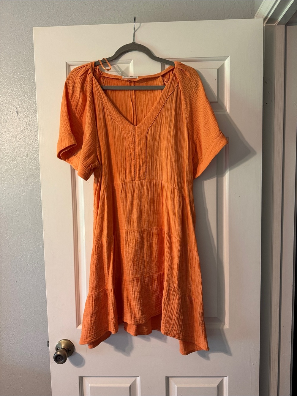 Women's Orange V-Neck Short Sleeve dress